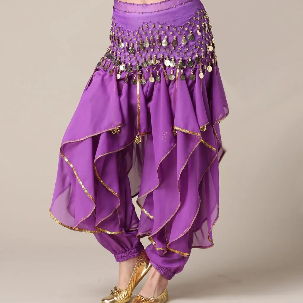 MUNAFIE Belly Dance Harem Pants - Tribal Costume Pants for Women, High Waisted Elastic Waistband, Soft Stretchy Fabric