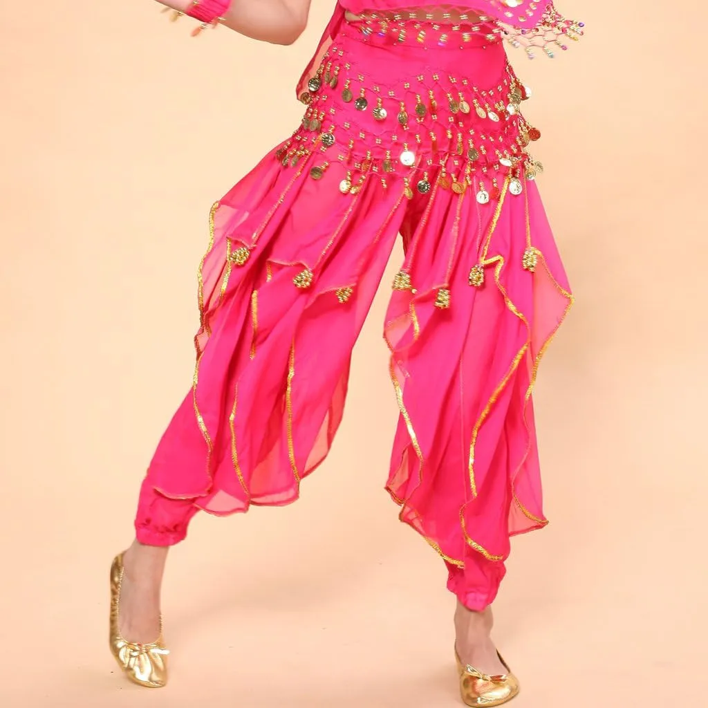MUNAFIE Belly Dance Harem Pants - Tribal Costume Pants for Women, High Waisted Elastic Waistband, Soft Stretchy Fabric