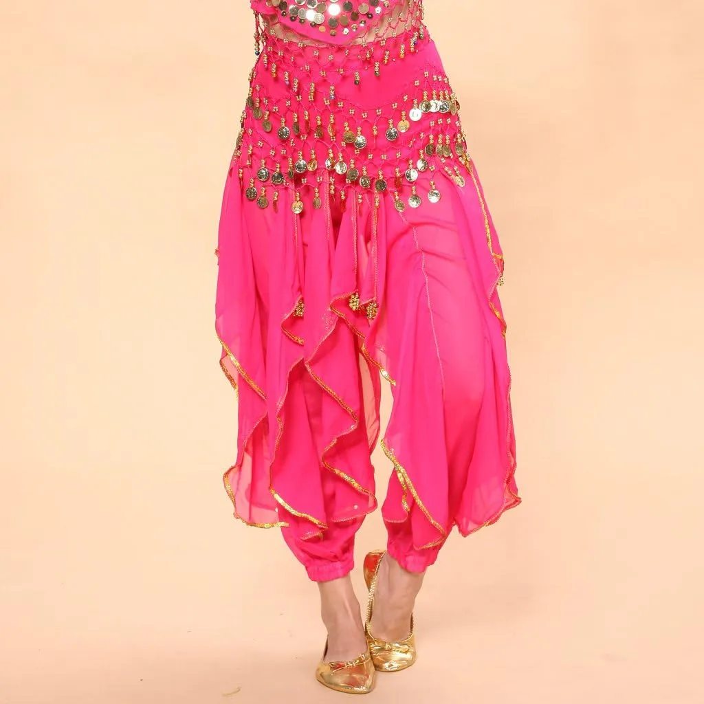 MUNAFIE Belly Dance Harem Pants - Tribal Costume Pants for Women, High Waisted Elastic Waistband, Soft Stretchy Fabric