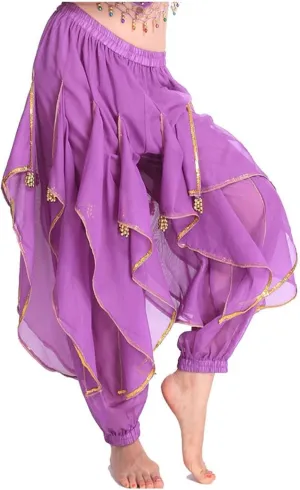 MUNAFIE Belly Dance Harem Pants - Tribal Costume Pants for Women, High Waisted Elastic Waistband, Soft Stretchy Fabric