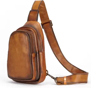 NIUCUNZH Genuine Leather Sling Bag, Handmade Vintage Crossbody Shoulder Bags Small Travel Pack for Women and Men