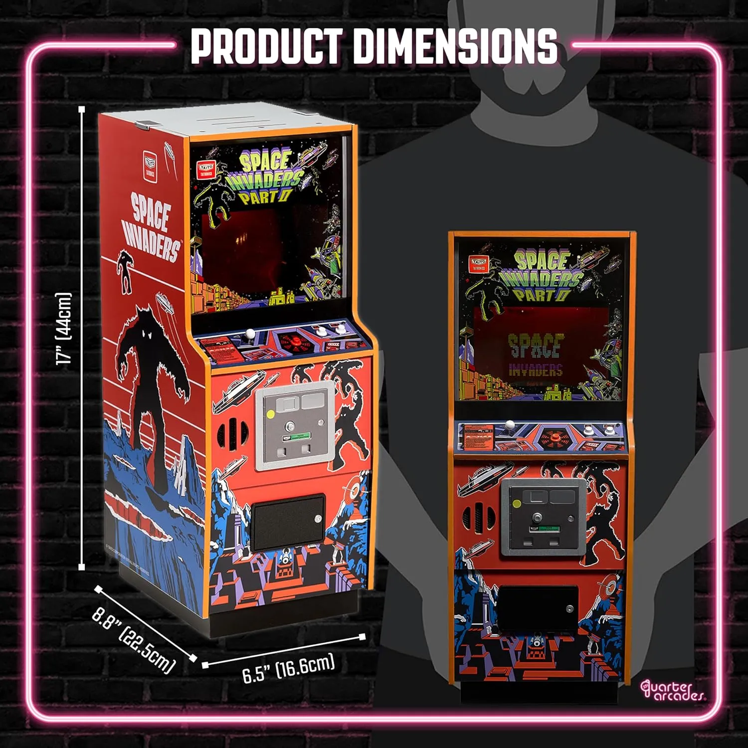 Numskull Quarter Arcades Space Invaders II Collector's Edition Mini Arcade - 1/4 Scale Authentic Wooden Replica, Original ROM, Rechargeable Battery & 3W Speakers for Retro Enthusiasts