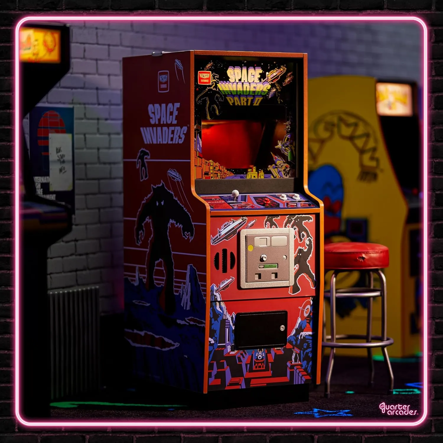 Numskull Quarter Arcades Space Invaders II Collector's Edition Mini Arcade - 1/4 Scale Authentic Wooden Replica, Original ROM, Rechargeable Battery & 3W Speakers for Retro Enthusiasts
