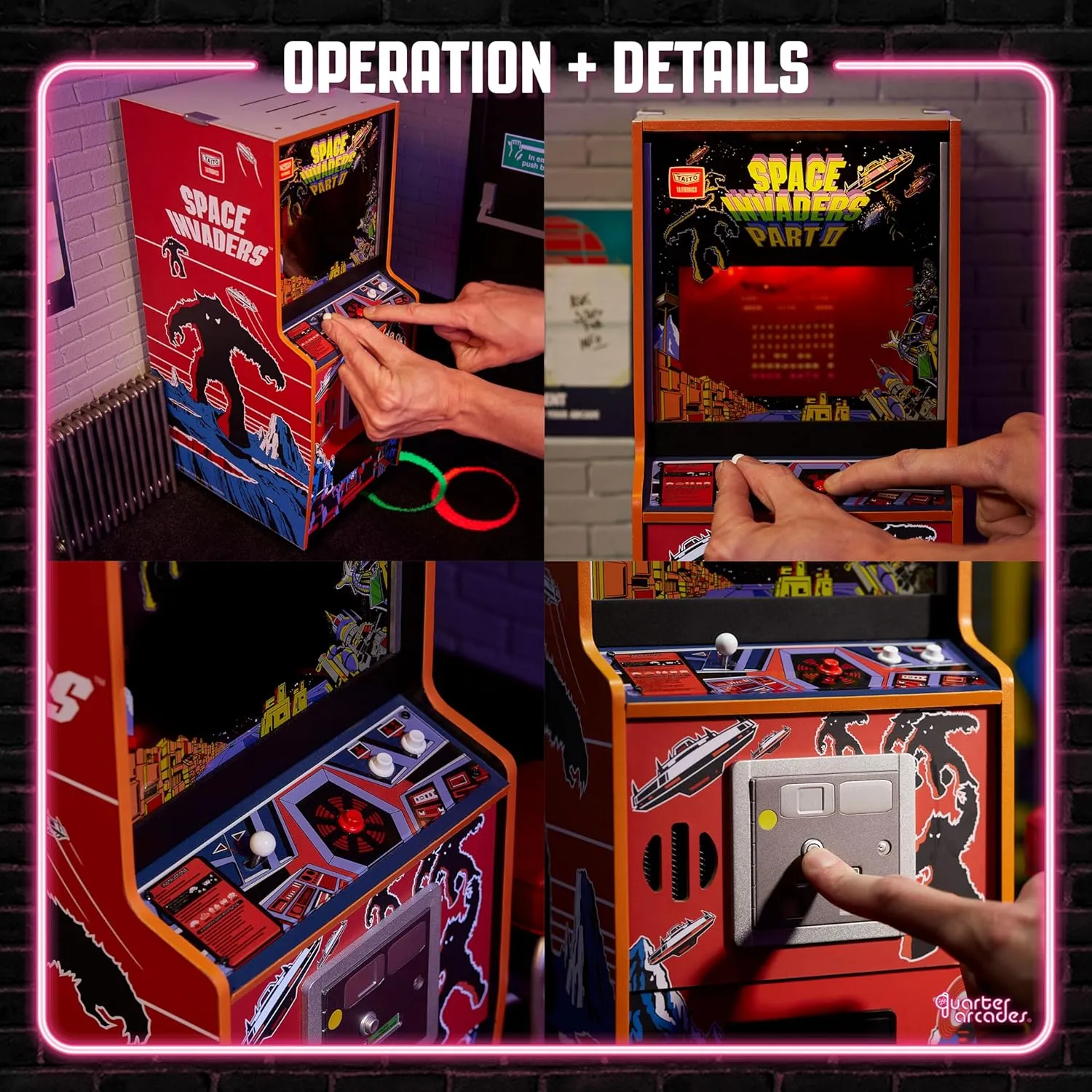 Numskull Quarter Arcades Space Invaders II Collector's Edition Mini Arcade - 1/4 Scale Authentic Wooden Replica, Original ROM, Rechargeable Battery & 3W Speakers for Retro Enthusiasts