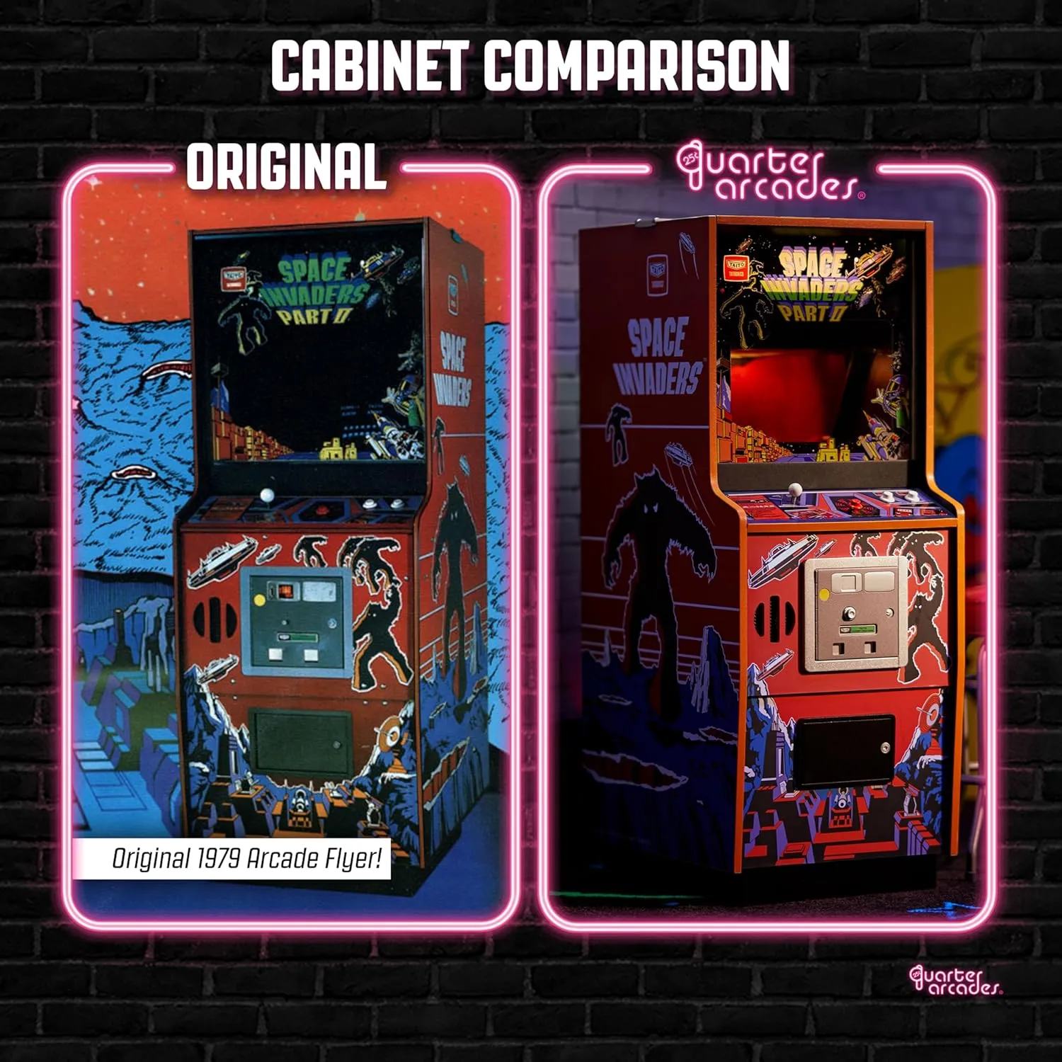 Numskull Quarter Arcades Space Invaders II Collector's Edition Mini Arcade - 1/4 Scale Authentic Wooden Replica, Original ROM, Rechargeable Battery & 3W Speakers for Retro Enthusiasts