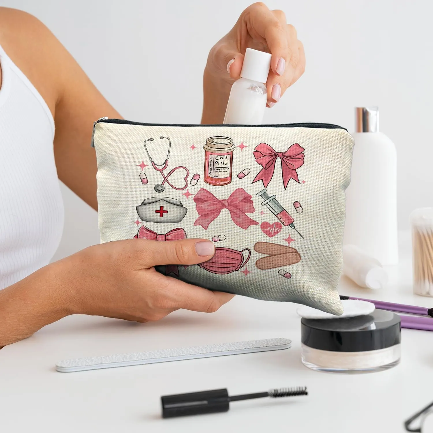 Nursing Student Gifts, Pink Nursing Accessories Makeup Bag, School Nurse Gifts, Nurse Graduation Gift, Future Nurse Gifts, Medical Student Gifts, Cute Gifts for Nursing Students Cosmetic Bags