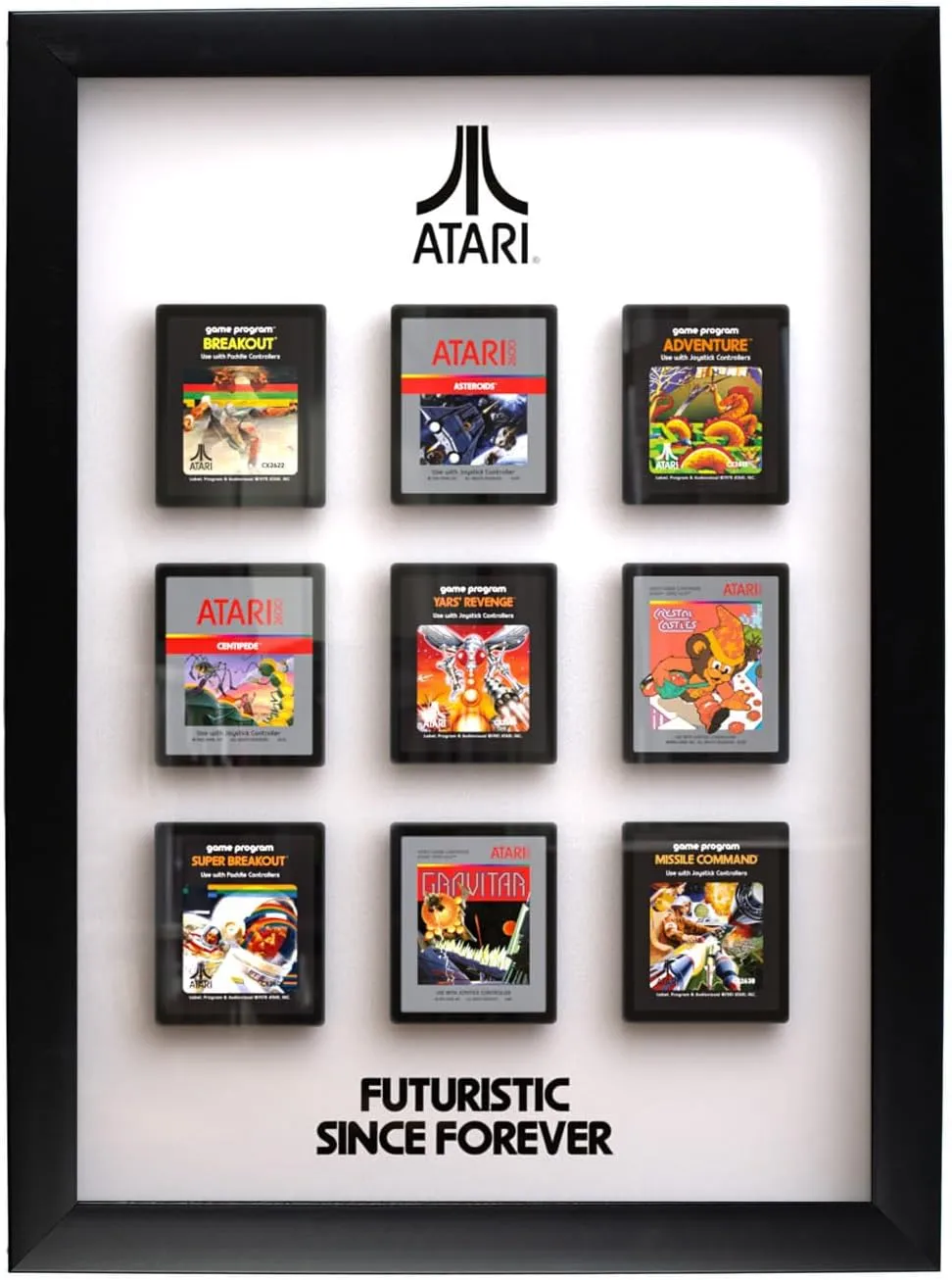 Official Atari 3D Gaming Wall Art, Authentic Cartridges Collection for Gaming Setup, Gaming Wallpaper, Gaming Room Decor and Gaming Wall Stickers, Black Frame - ThumbsUp!