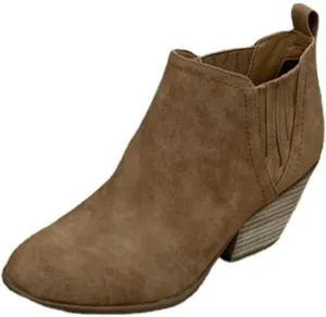 oiangi Fall Boots for Women 2022 Trendy Suede Slip on V Cutout Round Toe Zipper Chunky Stacked Mid Heel Ankle Booties Solid Cute Comfy Ladies Casual Shoes