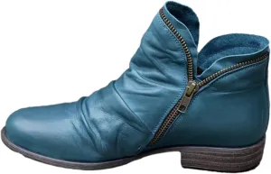 oiangi Womens Boots Fall 2022 Ankle Booties Vintage Slip on Round Toe Side Zipper Chunky Block Mid Heel Booties Solid Casual Comfy Outdoor Ladies Shoes