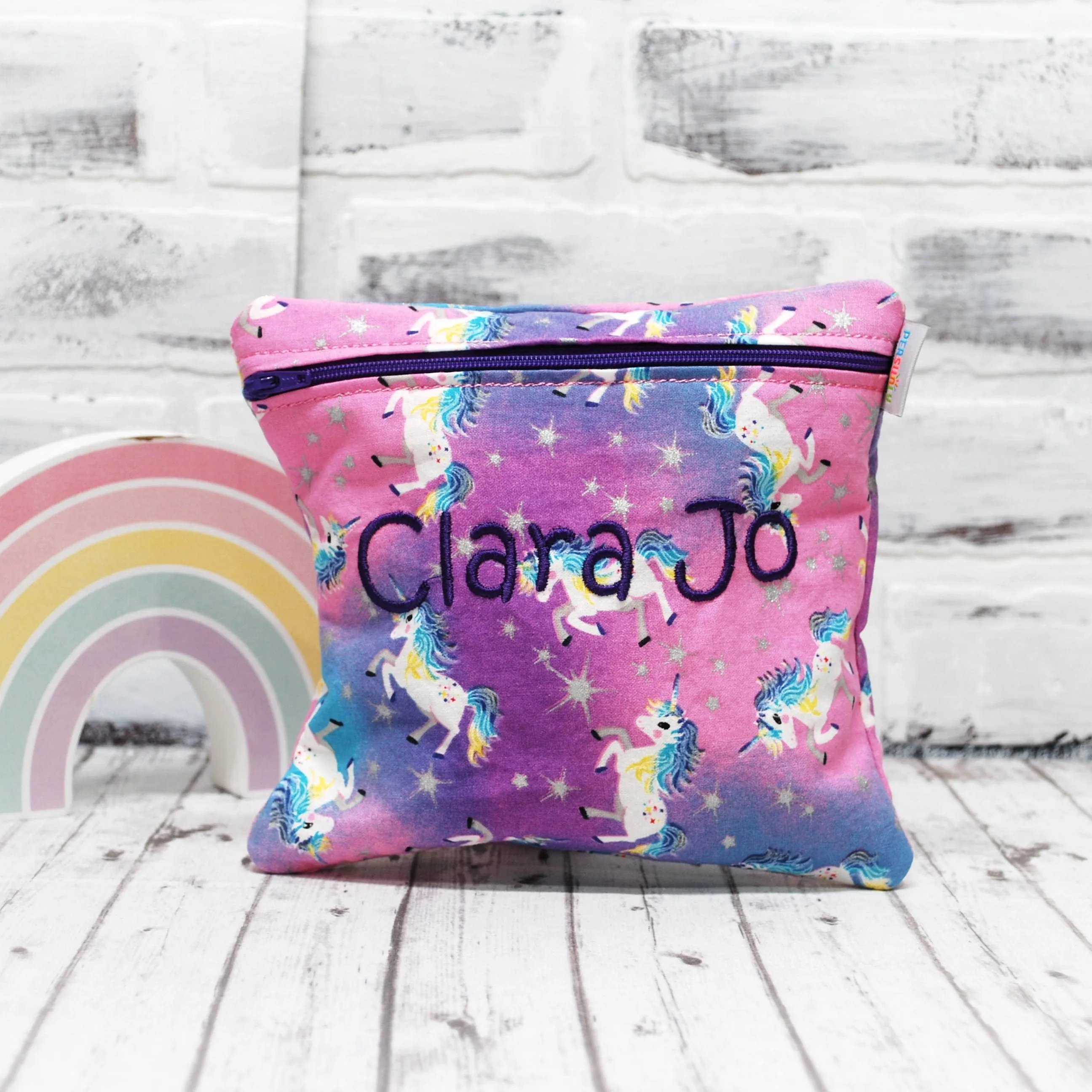 Ombre Unicorns and Rainbows Personalized Reusable Food Bag