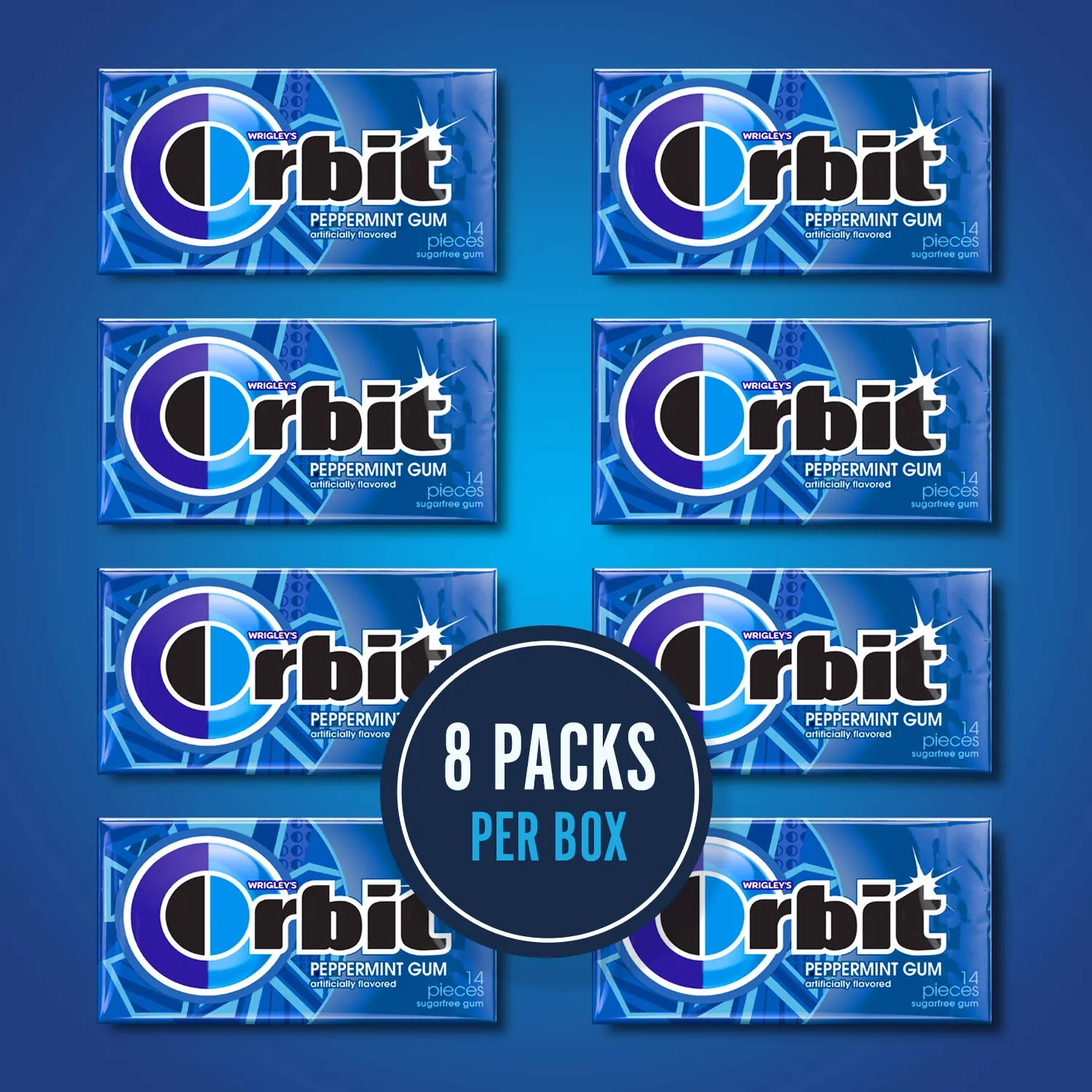 ORBIT Peppermint Sugarfree Chewing Gum Bulk, 8 Packs of 14-Pieces, Case of 6 (672 Total Pieces)