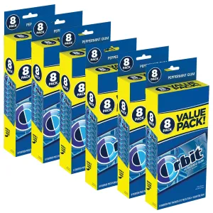 ORBIT Peppermint Sugarfree Chewing Gum Bulk, 8 Packs of 14-Pieces, Case of 6 (672 Total Pieces)