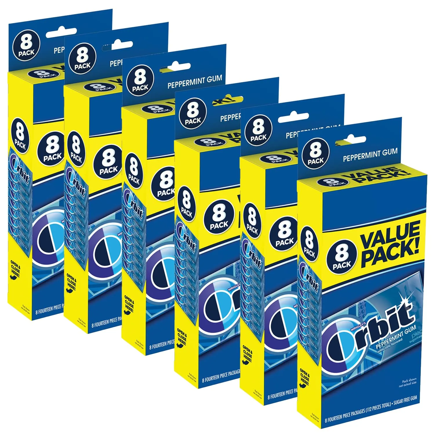 ORBIT Peppermint Sugarfree Chewing Gum Bulk, 8 Packs of 14-Pieces, Case of 6 (672 Total Pieces)