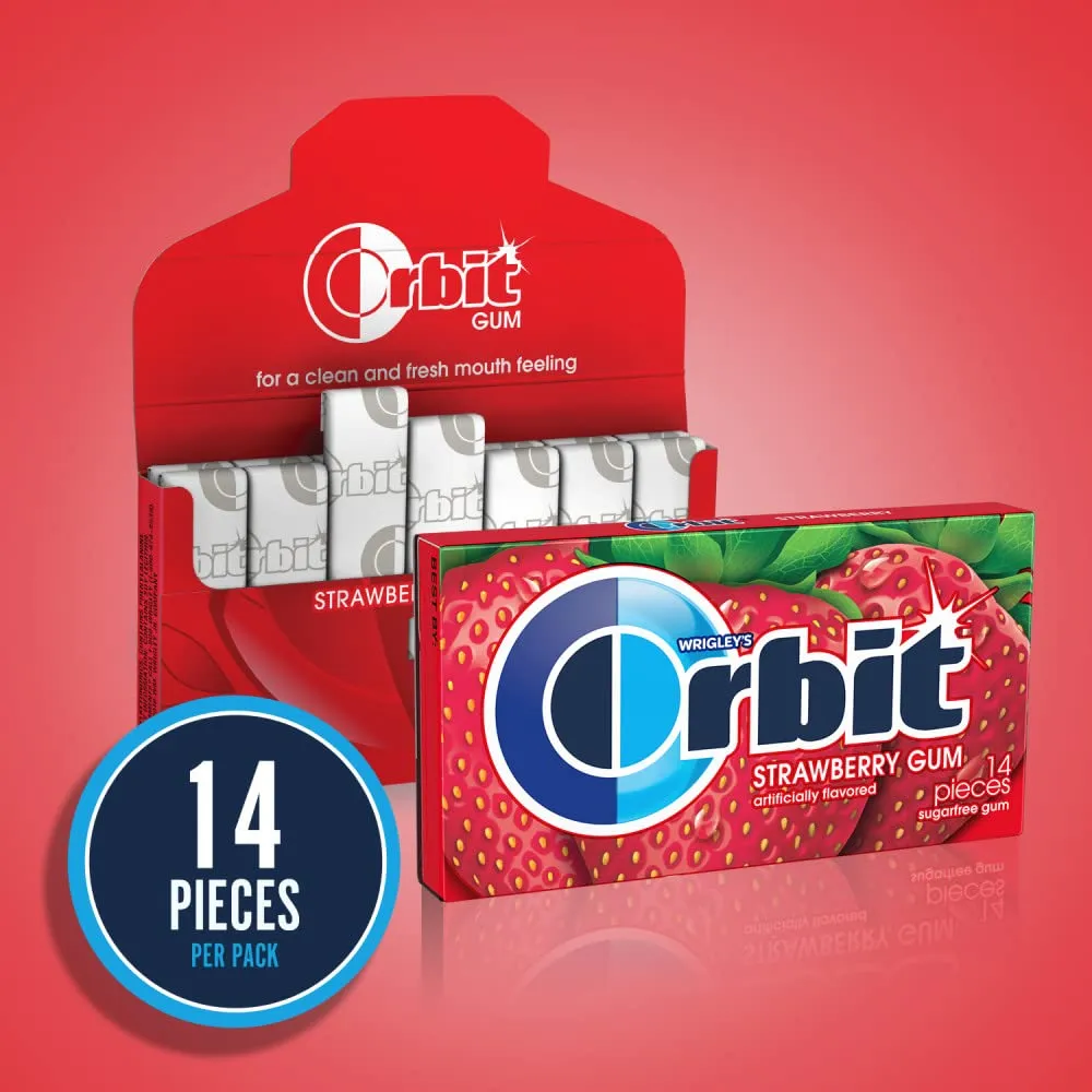 ORBIT Strawberry Sugar Free Chewing Gum, 12 Packs of 14-Pieces (168 Total Pieces)