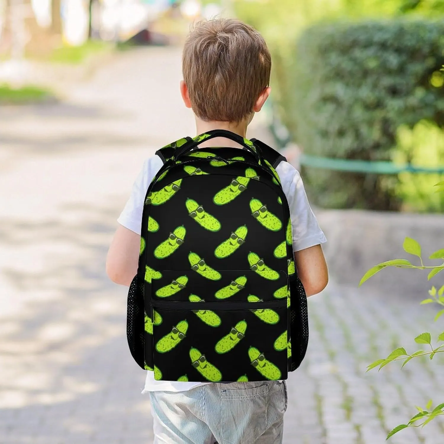 Pickle School Backpack for Girls Boys, 16 Inch Black Backpacks for Kids Age 10-12, Cute Lightweight Bookbag for Travel