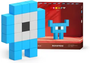 Pixel Art Building Set Blue, 3D Tile-Based Home Décor Model, Create & Display Retro Pixel Figures, Unique Artistic Gift for Gamers, Designers & Collectors, Monster Collection