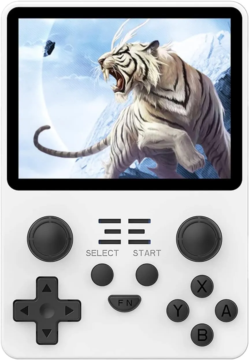 Powkiddy RGB20S Handheld Game Console Pow Kitty Handheld Arcade Game Built-in 15,000 Games & 64G 3.5 Inch IPS Screen Open Source System, Retro Games Consoles Classic Emulator (White)