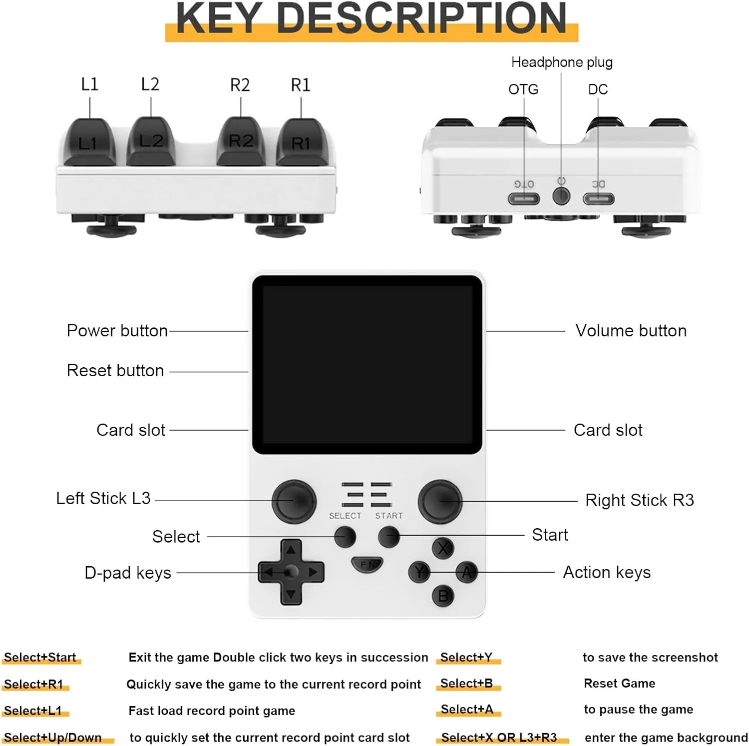 Powkiddy RGB20S Handheld Game Console Pow Kitty Handheld Arcade Game Built-in 15,000 Games & 64G 3.5 Inch IPS Screen Open Source System, Retro Games Consoles Classic Emulator (White)