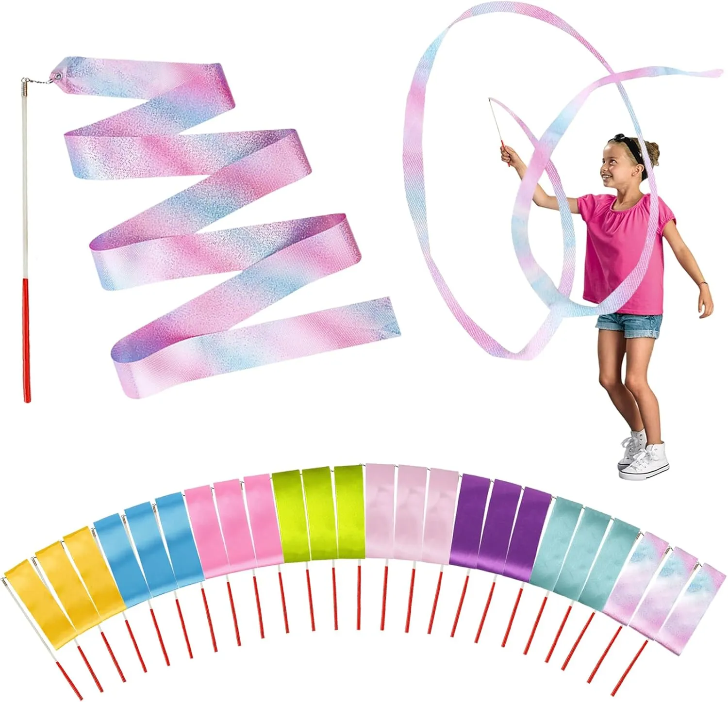 Princess Party Favors - 24pcs Dance Ribbon Wand for Kids 4-8 8-12 Princess Mermaid Birthday Party Streamers Decorations Supplies Girls Princess Party Carnival Outdoor Games Goodie Bag Stuffers