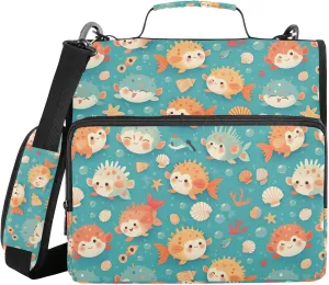 Pufferfish Office Binder Organizer with Shoulder Strap & Handle Waterproof 1.5 Inch 3 Rings Storage Bag Portfolio Binder Stationery Supply
