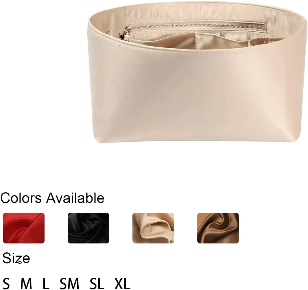Purse Organizer Insert For Handbags, Silk With Zipper, Silky Smooth, Bag Organizer For Speedy Neverfull Tote, Onthego, Artsy, 6 Sizes (XL, Silky Beige)