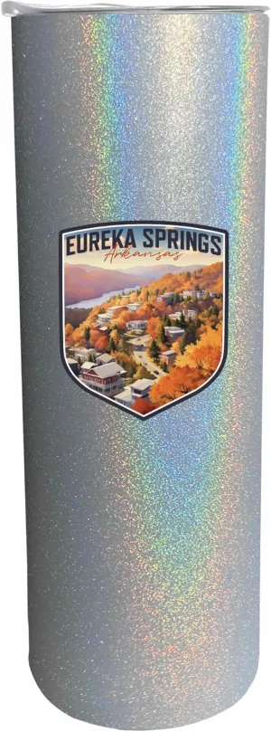 R and R Imports Eureka Springs Arkansas Little Switzerland of the Ozarks Design Souvenir 20 oz Insulated Stainless Steel Skinny Tumbler Gray Glitter 4-Pack