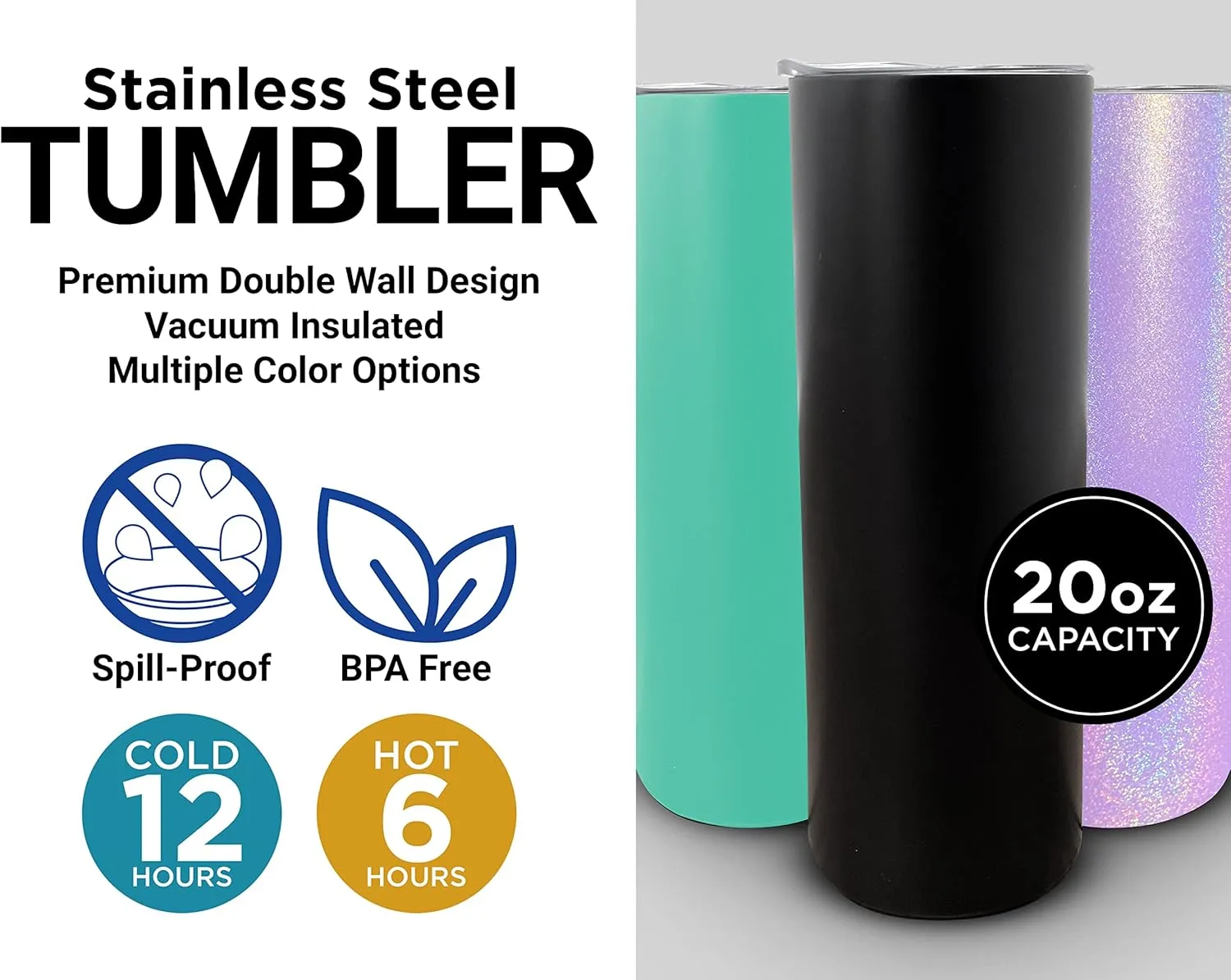 R and R Imports Eureka Springs Arkansas Little Switzerland of the Ozarks Design Souvenir 20 oz Insulated Stainless Steel Skinny Tumbler Gray Glitter 4-Pack