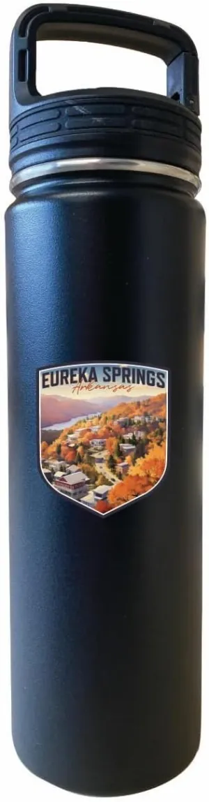 R and R Imports Eureka Springs Arkansas Little Switzerland of the Ozarks Design Souvenir 32 oz Insulated Stainless Steel Tumbler Water Bottle with Screw on Lid Black 2-Pack