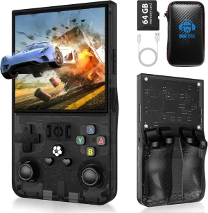 R36 Max Retro Handheld Game Console, Video Game Console with 64G Built-in 18000  Games, 4000mAh Rechargeable, Support 30  Simulators, Linux System, 4.0 Inch IPS Screen Portable Pocket Arcade, Black