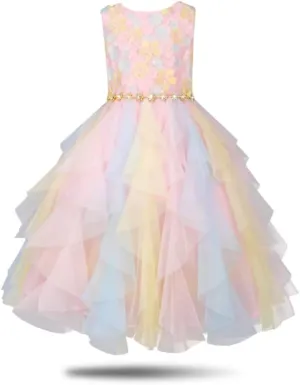 Rainbow Dress for Girls Easter Spring Lace Tulle Mesh Grils Summer Dress Flower Girls Party Dance Dress for Little Girls