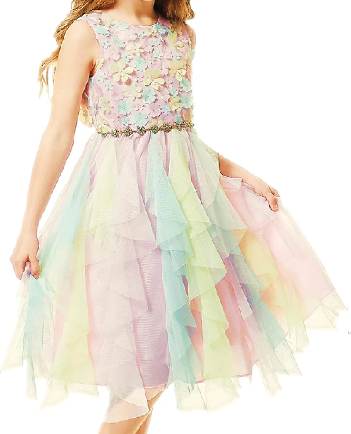 Rainbow Dress for Girls Easter Spring Lace Tulle Mesh Grils Summer Dress Flower Girls Party Dance Dress for Little Girls
