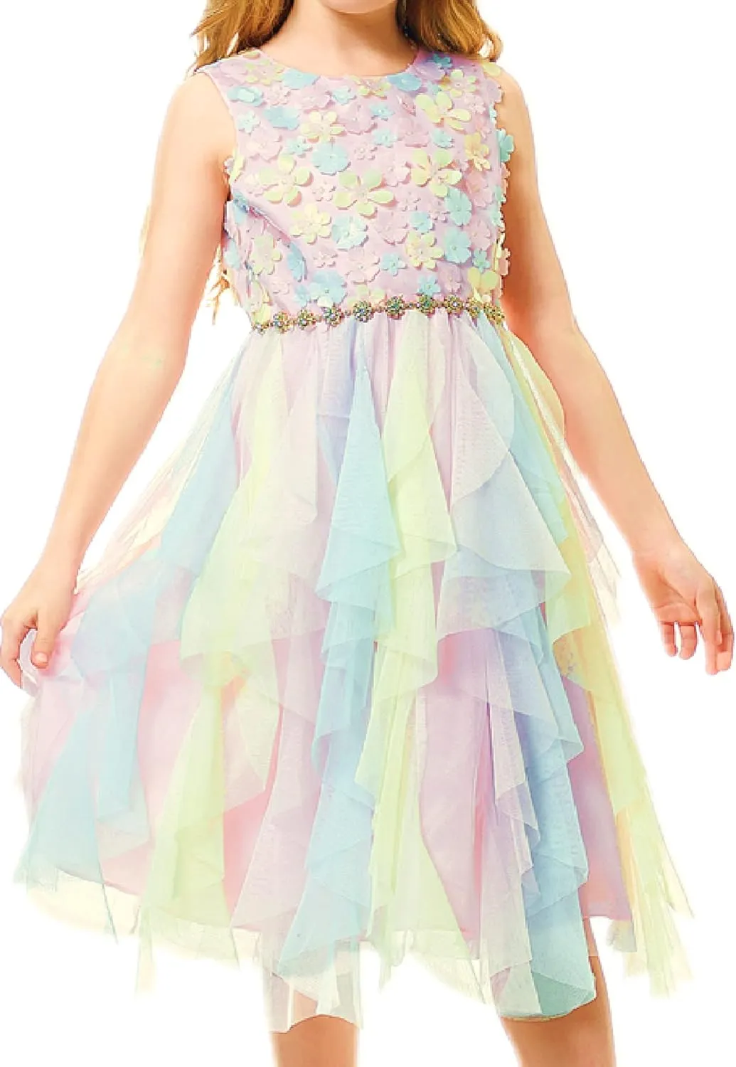 Rainbow Dress for Girls Easter Spring Lace Tulle Mesh Grils Summer Dress Flower Girls Party Dance Dress for Little Girls
