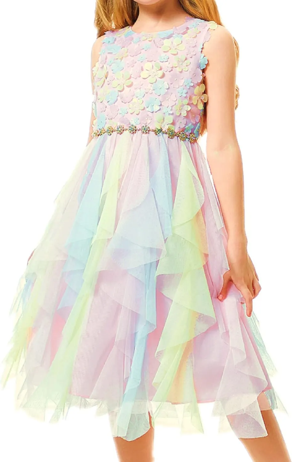 Rainbow Dress for Girls Easter Spring Lace Tulle Mesh Grils Summer Dress Flower Girls Party Dance Dress for Little Girls