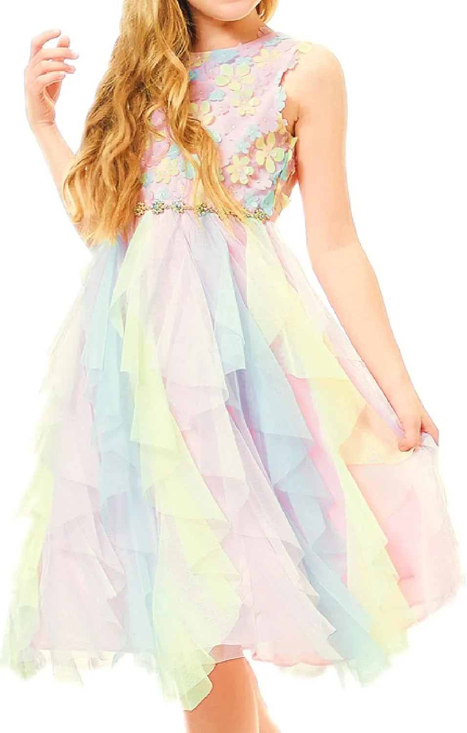 Rainbow Dress for Girls Easter Spring Lace Tulle Mesh Grils Summer Dress Flower Girls Party Dance Dress for Little Girls