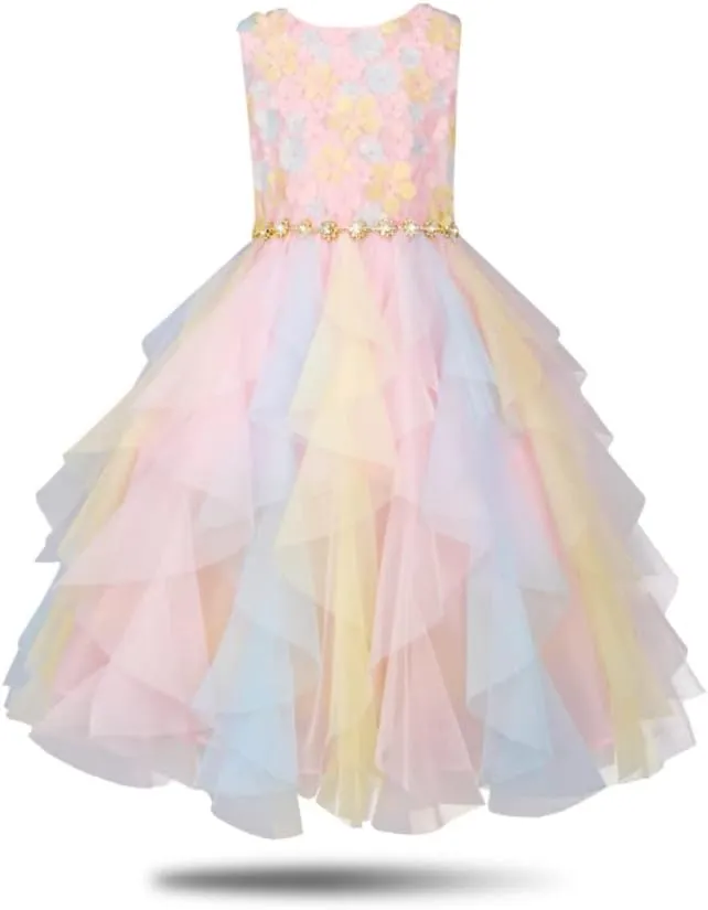Rainbow Dress for Girls Easter Spring Lace Tulle Mesh Grils Summer Dress Flower Girls Party Dance Dress for Little Girls