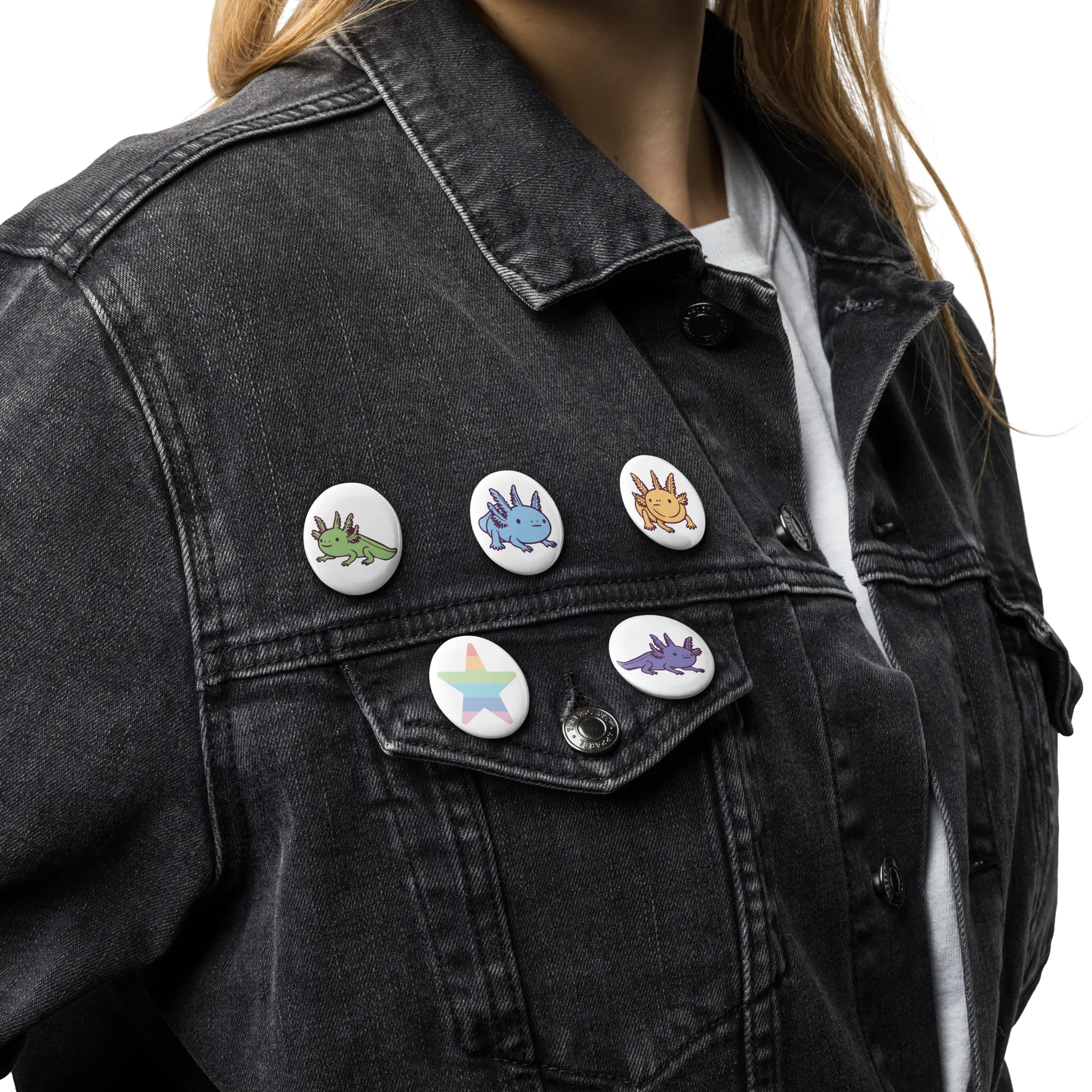 Rainbow-Lined Axolotl | Set of pin buttons