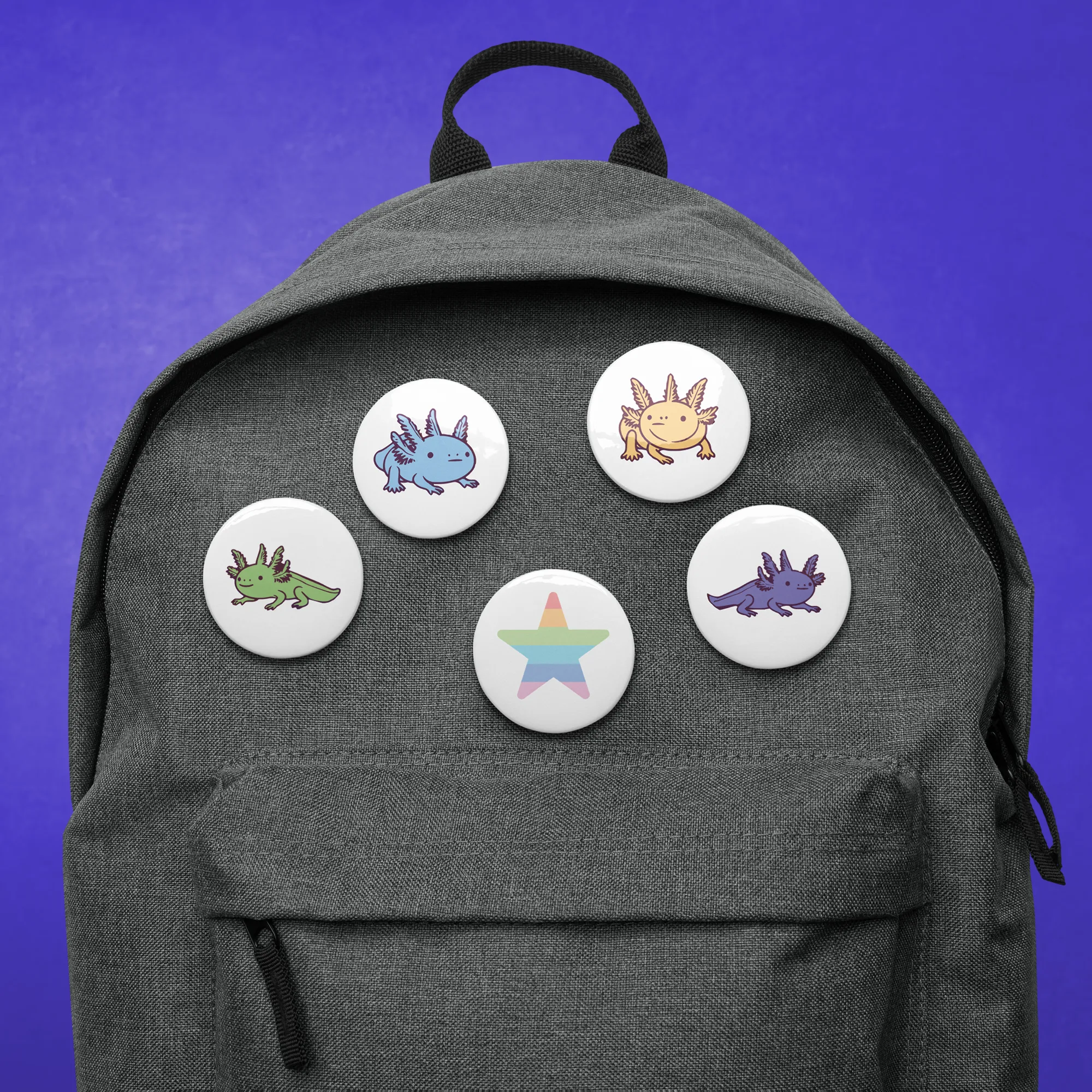 Rainbow-Lined Axolotl | Set of pin buttons