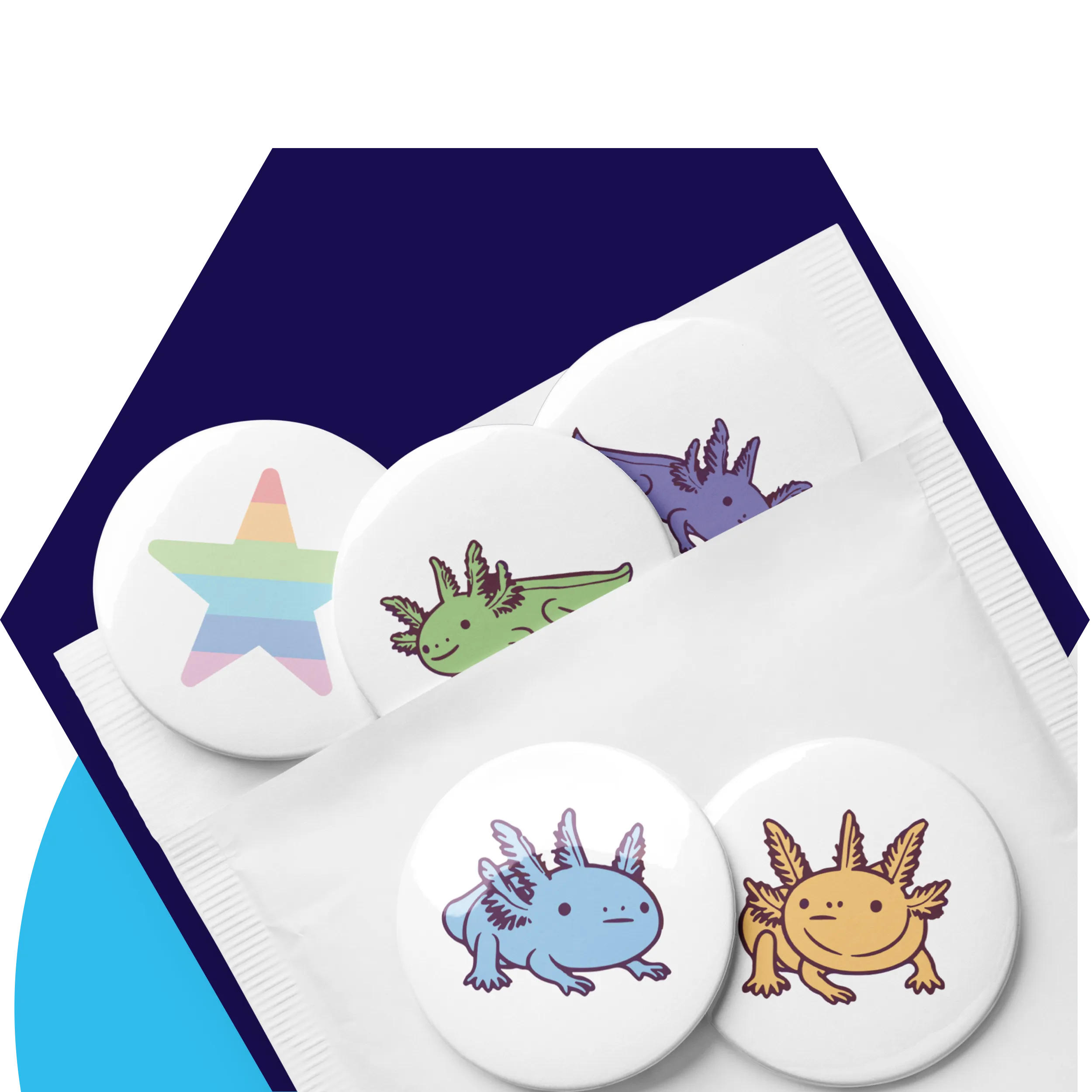 Rainbow-Lined Axolotl | Set of pin buttons