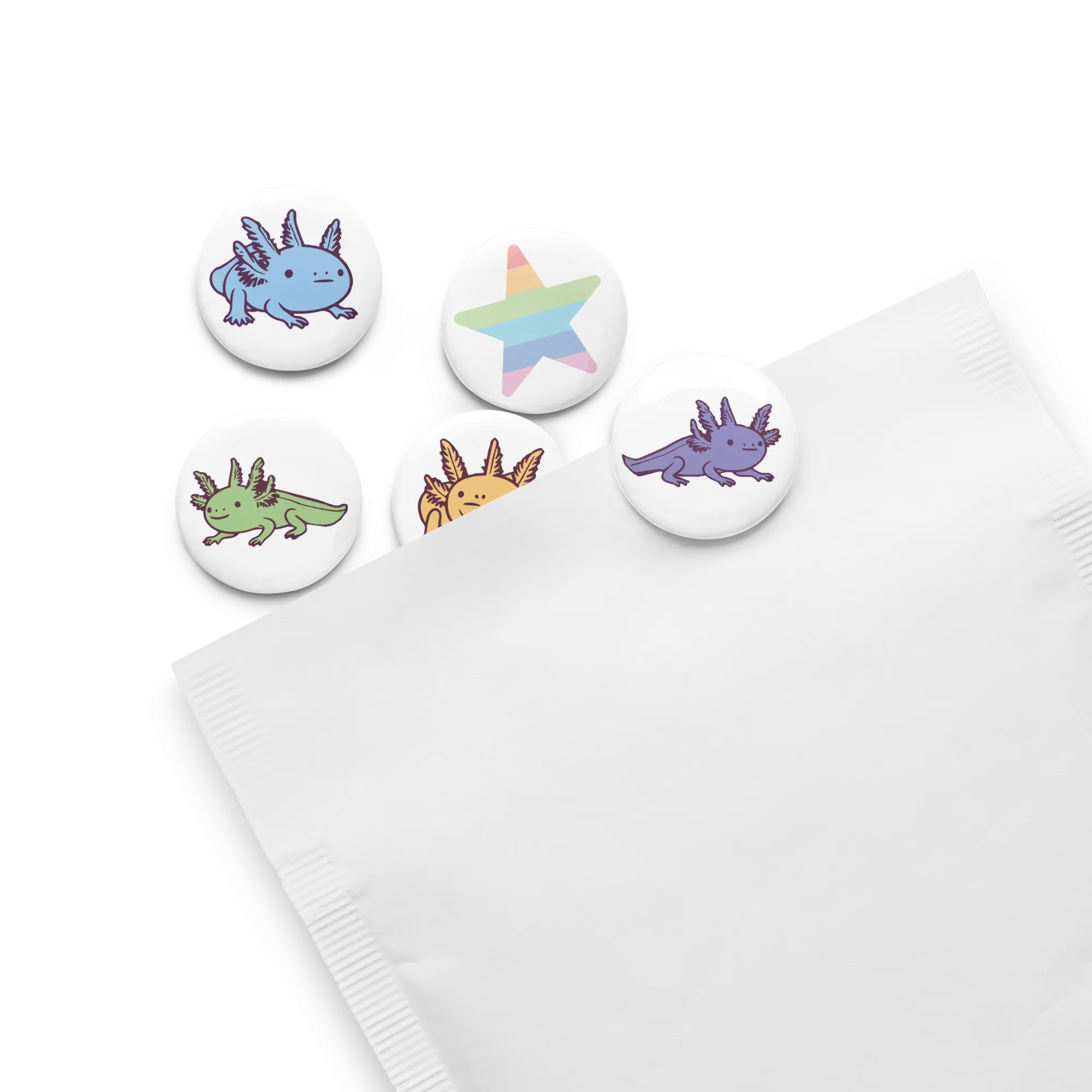 Rainbow-Lined Axolotl | Set of pin buttons