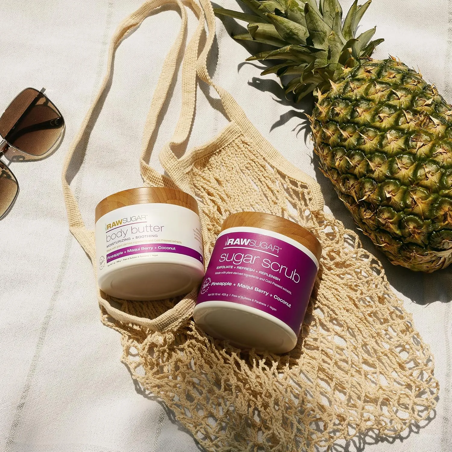Raw Sugar Pineapple   Coconut   Maqui Berry Body Scrub and Body Butter, Body Skin Care Bundle, Body Ritual Home   Travel Pineapple, Clean Ingredients, Formulated without Sulates and Parabens