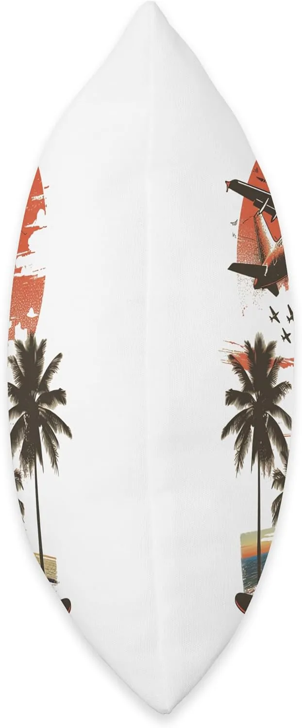 Retro Beach Skateboarding - Plane, Palm Trees and Skateboard Throw Pillow