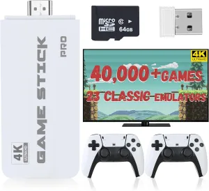 Retro Gaming Console – 40,000  Classic Games, HDMI Plug & Play Game Stick, Dual Wireless Controllers, 23 Emulators, Save & Search Support, Gift for dults (64GB)