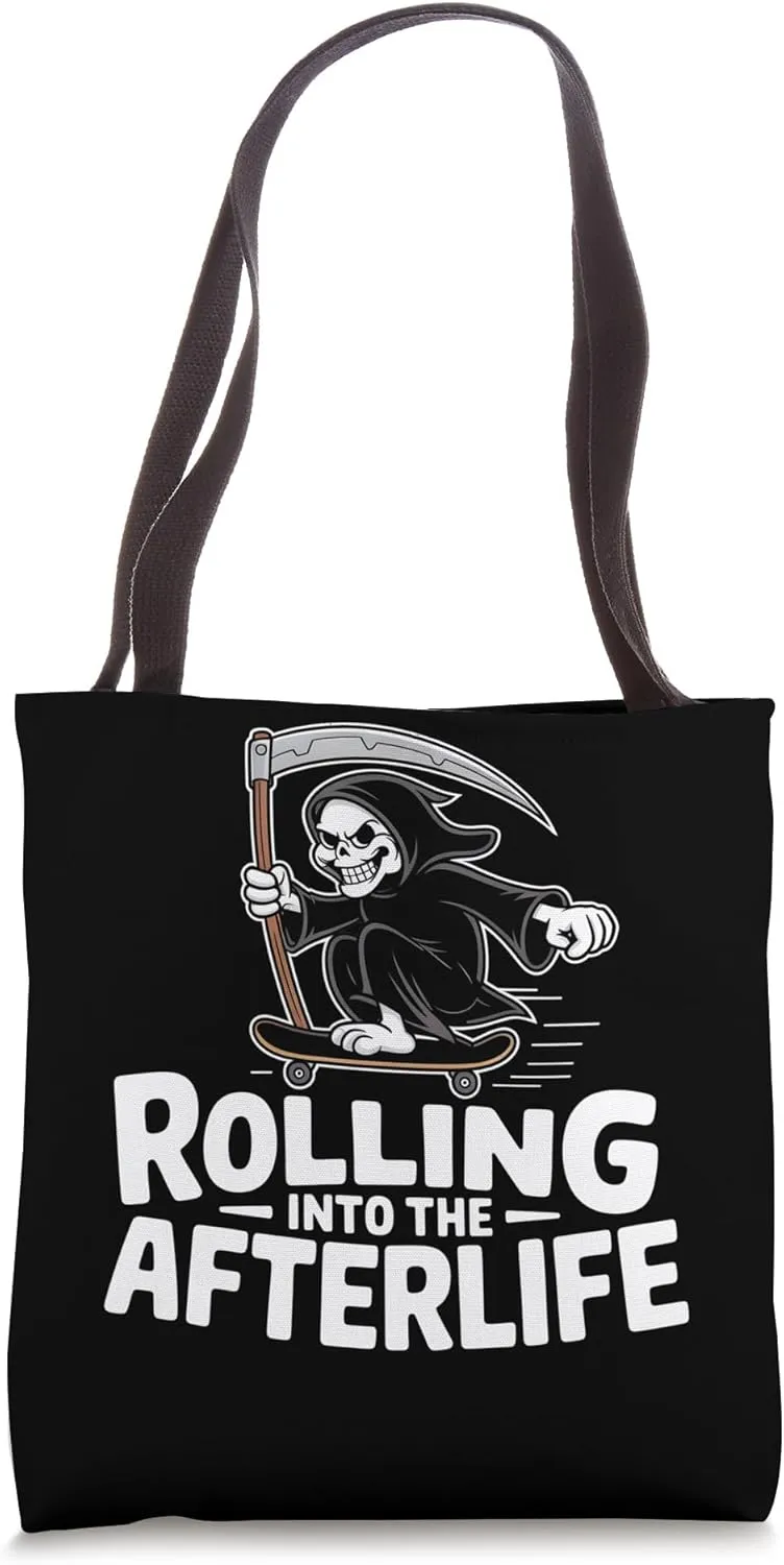 Rolling Into The Afterlife Grim Reaper Fun Tote Bag