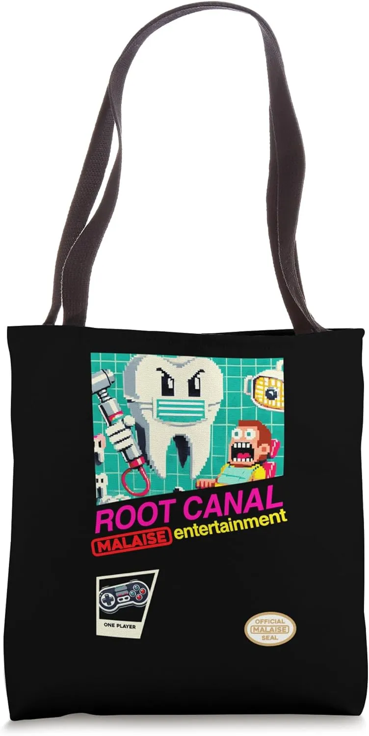 Root Canal 8 Bit Funny Video Game Parody Tote Bag