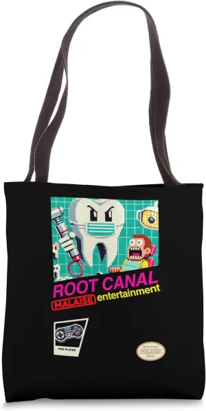 Root Canal 8 Bit Funny Video Game Parody Tote Bag