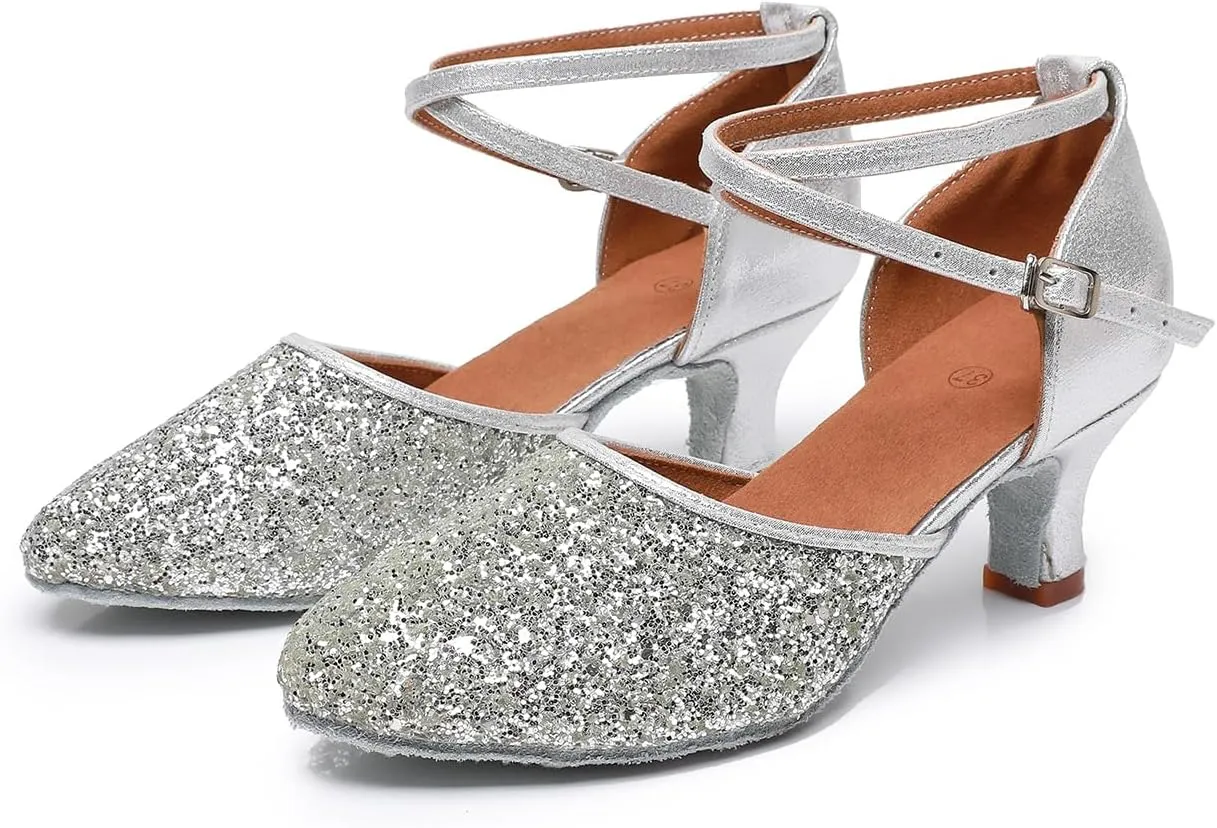 Rosefinch Women's Professional Latin Dance Shoes Satin Salsa Ballroom Wedding Dancing Shoes