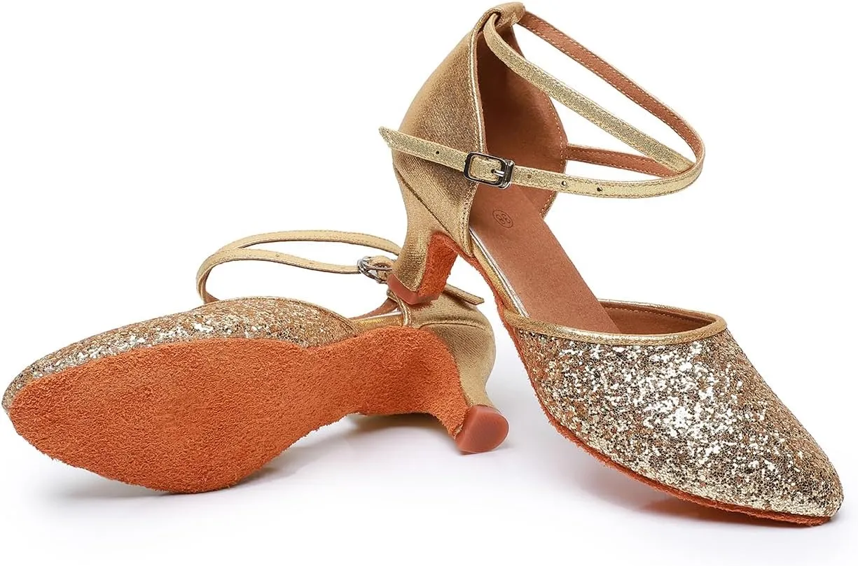 Rosefinch Women's Professional Latin Dance Shoes Satin Salsa Ballroom Wedding Dancing Shoes