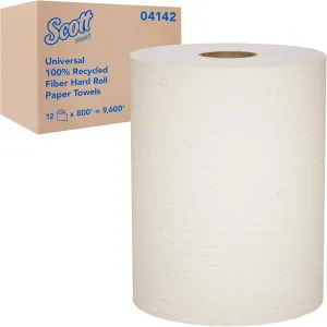 Scott Professional Universal 100% Recycled Fiber Hard Roll Paper Towels, Bulk (04142), 1.5" Core, Absorbency Pockets, Compressed, Brown (12 Rolls at 800' Each, 9,600'/Case)