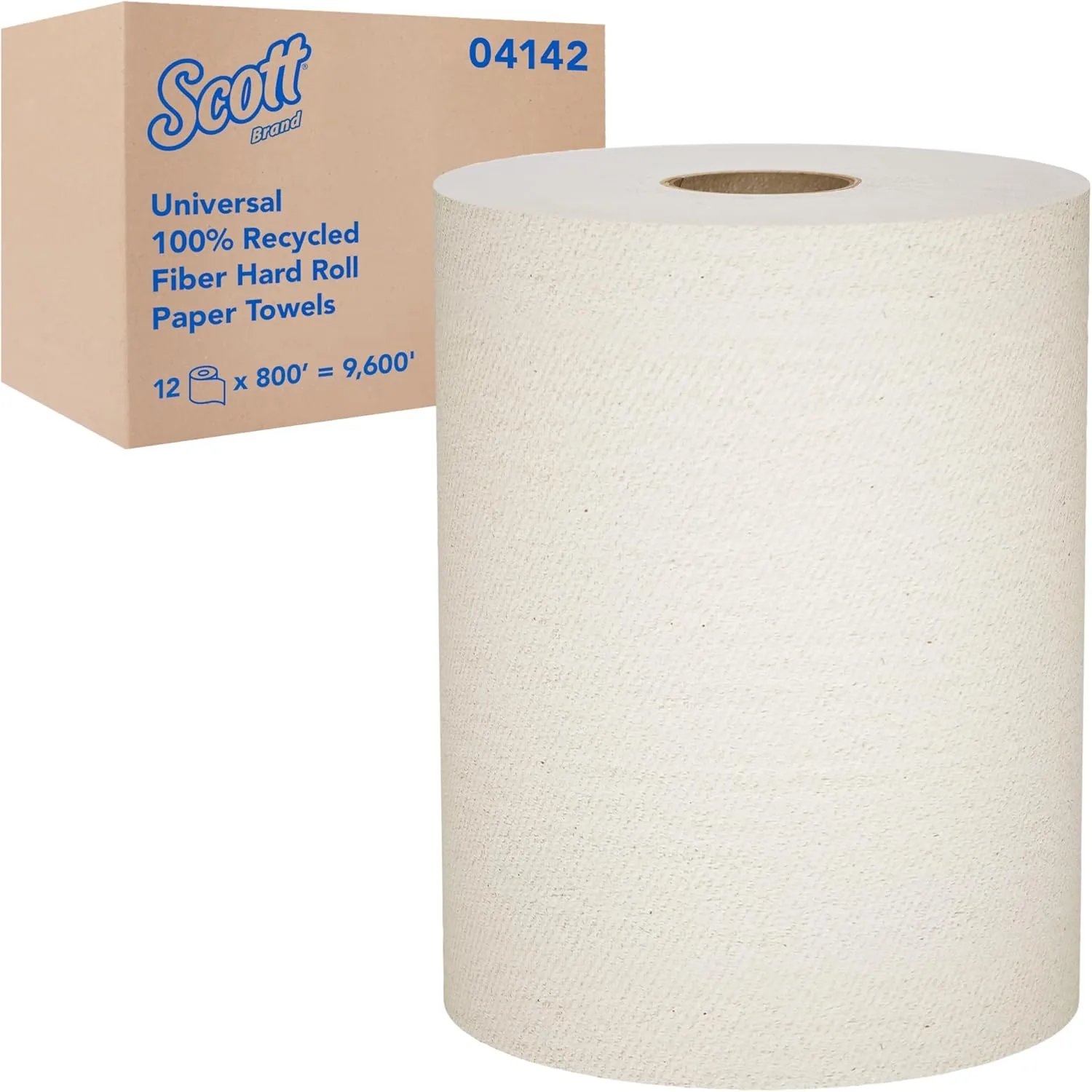 Scott Professional Universal 100% Recycled Fiber Hard Roll Paper Towels, Bulk (04142), 1.5" Core, Absorbency Pockets, Compressed, Brown (12 Rolls at 800' Each, 9,600'/Case)