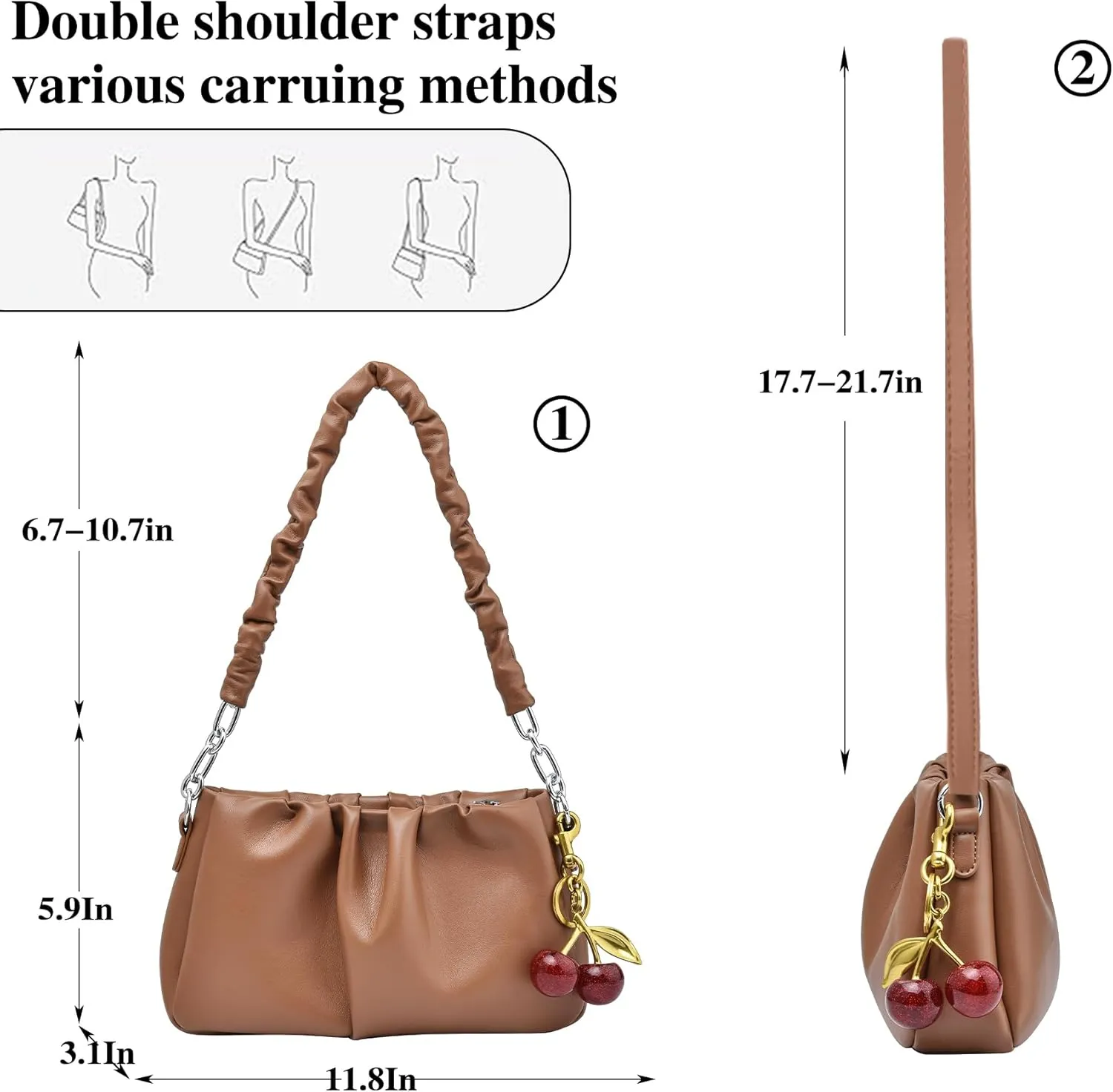 Shoulder Bags for Women, Purses for Women Crossbody Bag Tote Bag Wallet with 2 Removable Straps 1 Cherry Keychain